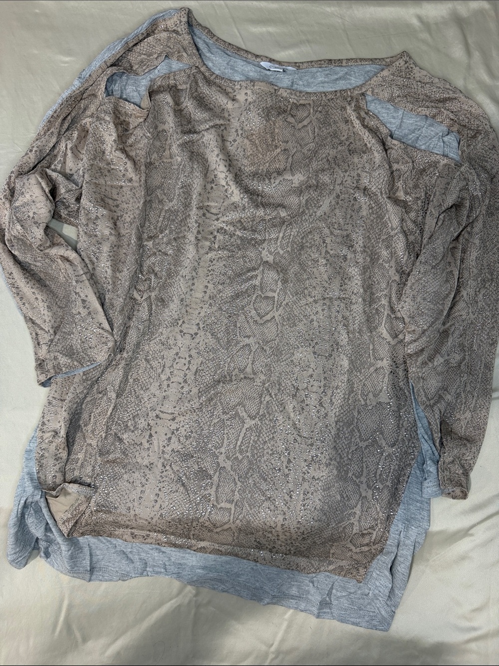 Calvin Klein Neutral Layered Snake-Print Top with Sparkle Trim
